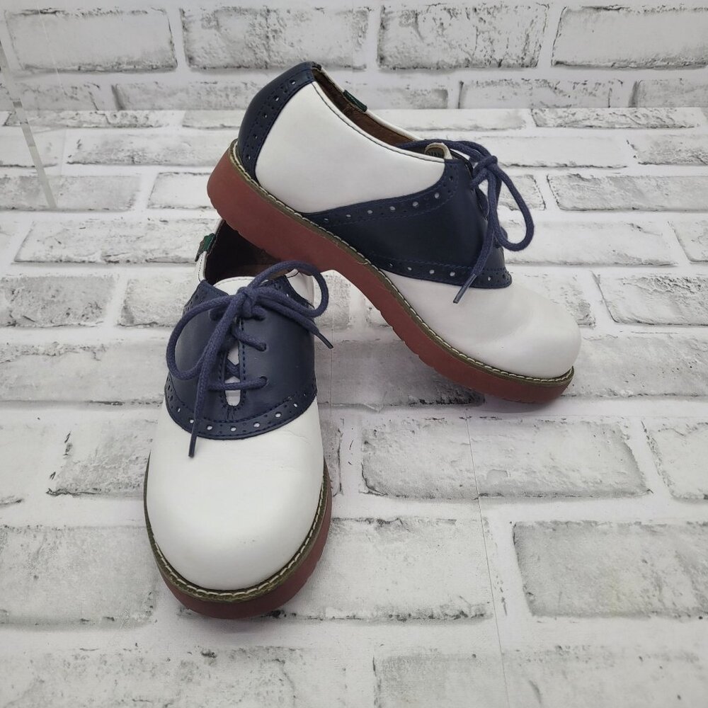 School Issue Varsity Navy White Leather Oxfords Saddle Shoes Boys Size 13 wide